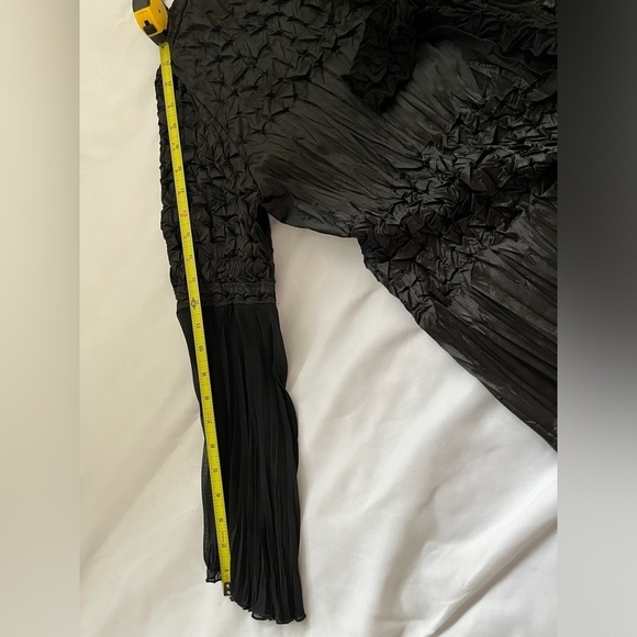 JOSEPH RIBKOFF Sheer Bell Sleeve Tie Front Black Jacket Crinkle High Low Ruffle - Picture 14 of 17